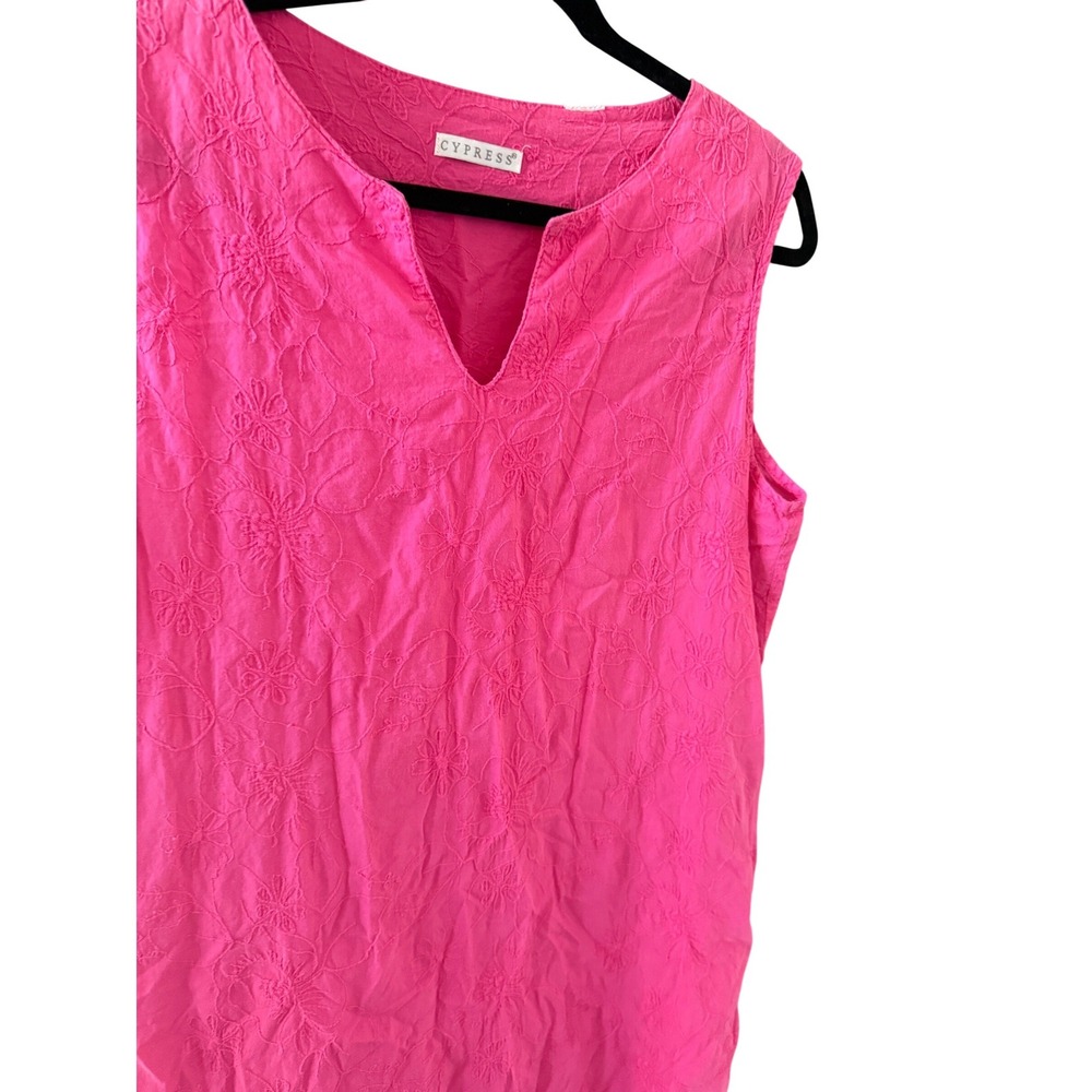 Cypress Hot Pink Floral Embroidered Sleeveless Midi Dress Pockets‎ XL Boho